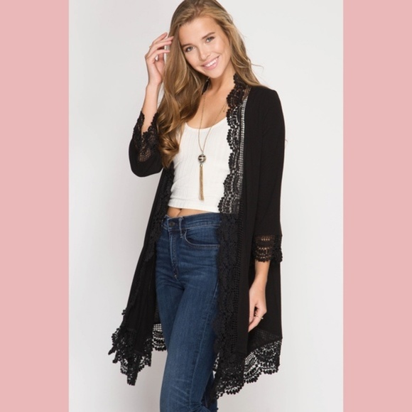 Cardigan With Lace Trim Hemline - Picture 3 of 3